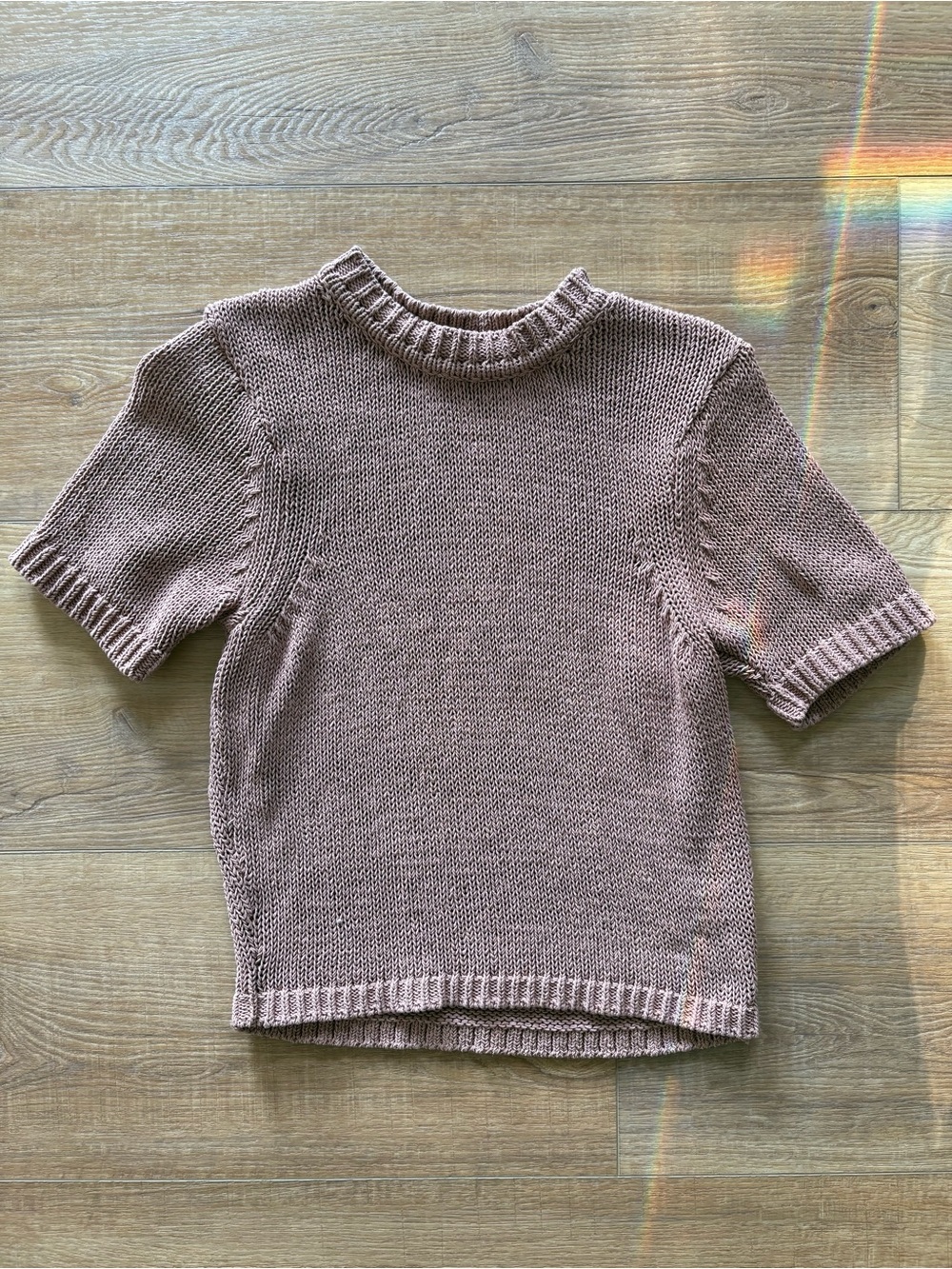 White + Warren Short-Sleeve Crew Sweater in Dusty pink